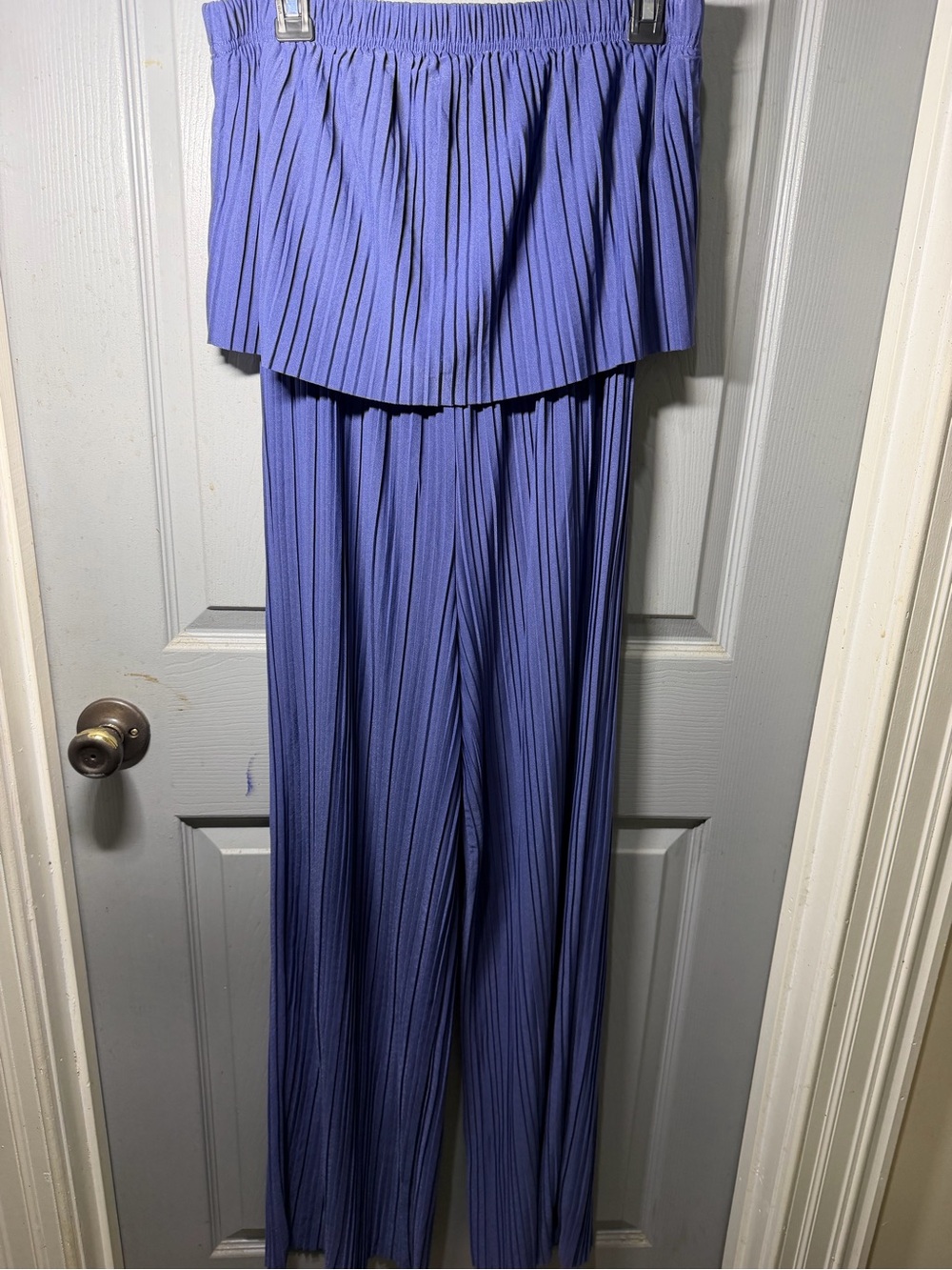 Strapless Pleated Wide-Leg Jumpsuit in Violet